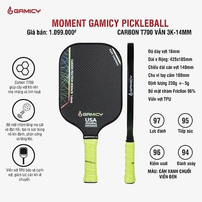 Vợt Pickleball Gamicy Moment T700 14mm - Màu Xanh Chuối