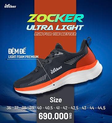 GIÀY CHẠY ZOCKER ZCB ULTRA LIGHT - Xám