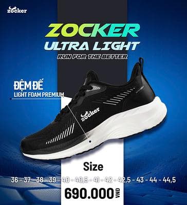 GIÀY CHẠY ZOCKER ZCB ULTRA LIGHT - Đen