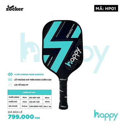 Vợt Pickleball Zocker Happy HP1 Standard Thunder Black - Đen Xanh