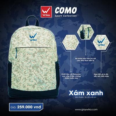 Balo Wika Como - Xám Xanh
