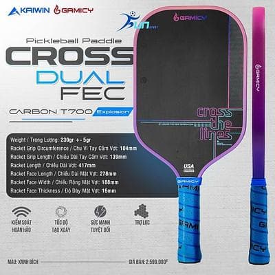 Vợt Pickleball Gamicy Cross G-Pro Series 16mm - Tím 