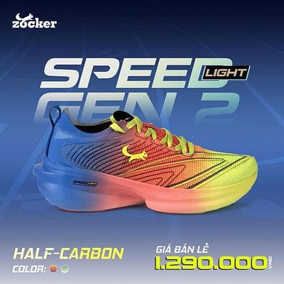 Giày Chạy Bộ Zocker Speed Light Gen 2 Half Carbon - Xanh Cam 