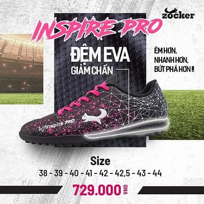 Giày Bóng Đá Zocker Inspire PRO - Màu Đen Hồng