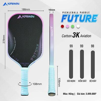 Vợt Pickleball Kaiwin Future 3K 16mm  - Hồng