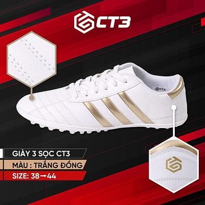 Giày Bóng Đá 3 Sọc CT3 - Trắng 3 Sọc Đồng