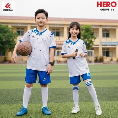 Quần Áo Bóng Đá KOTOMI - HERO (KTM - 08) Trẻ Em - Trắng Xanh Bích