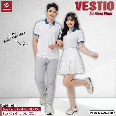 Áo Đồng Phục CHP - 01 (VESTIO) - Nam - Trắng Xanh Bích