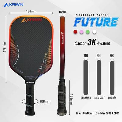 Vợt Pickleball Kaiwin Future 3K 16mm  - Đỏ Đen