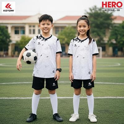 Quần Áo Bóng Đá KOTOMI - HERO (KTM - 08) Trẻ Em - Trắng Đen