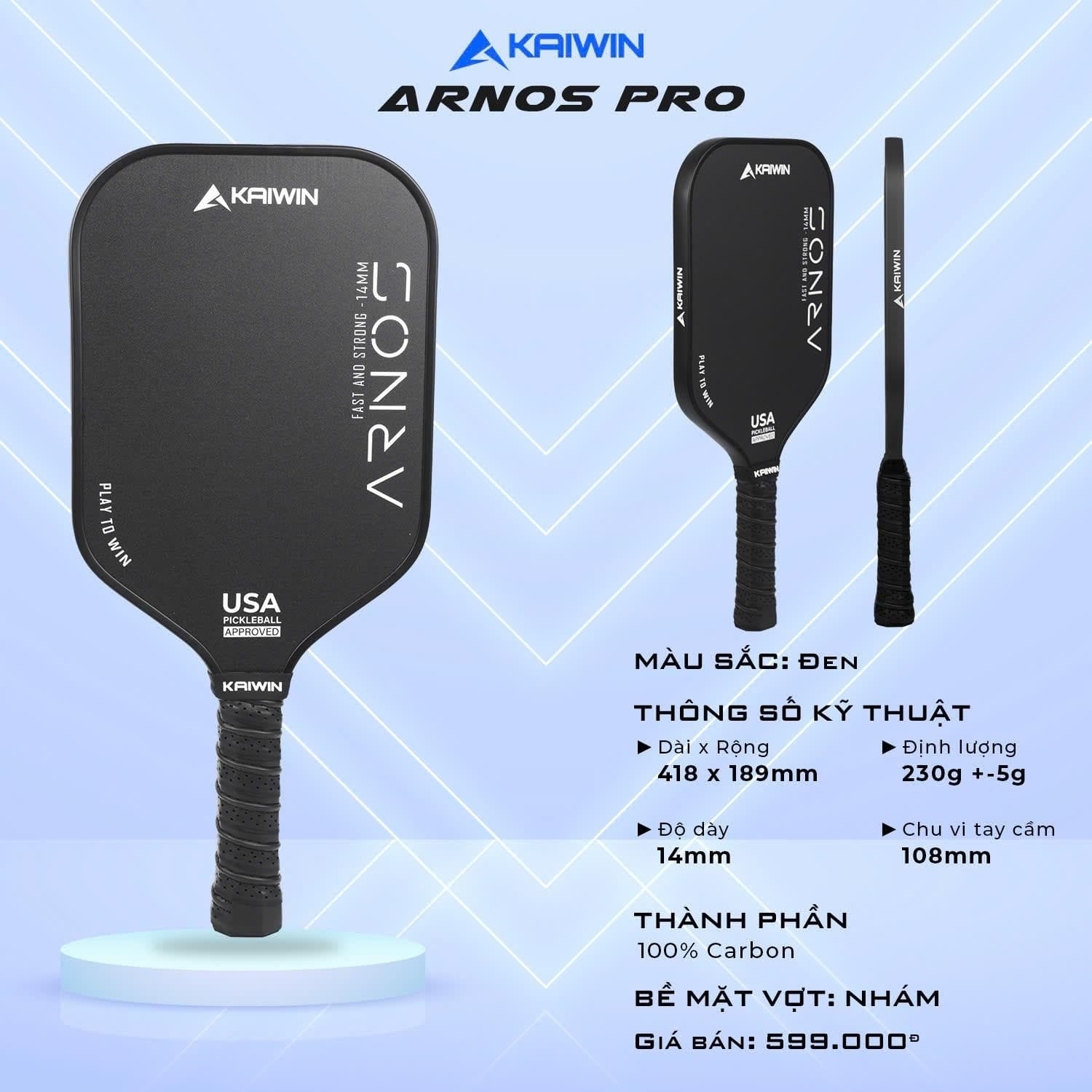 Vợt Pickleball Arnos Pro - Màu Đen