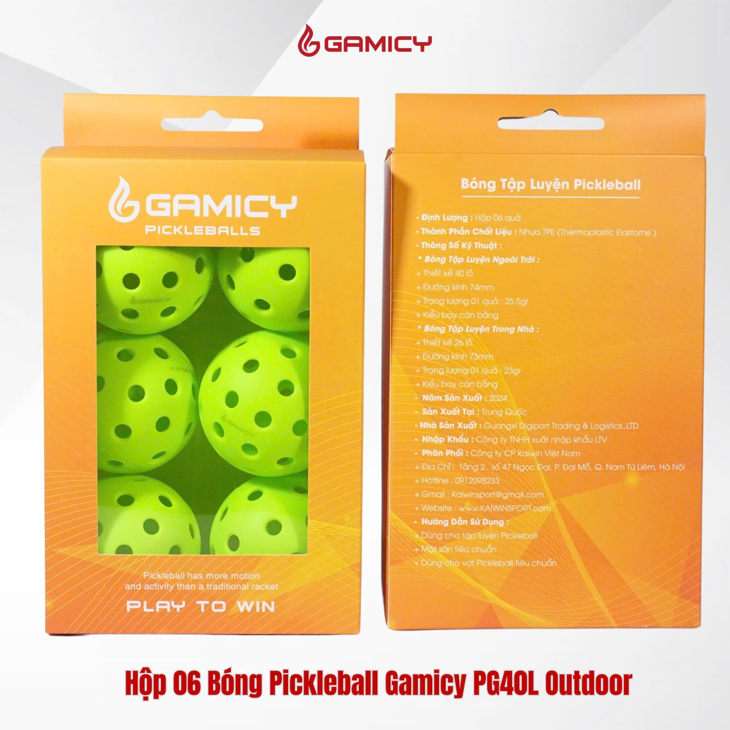 Hộp 6 Bóng Tập luyện Pickleball Gamicy Ngoài Trời 40 Lỗ - Màu Xanh Chuối