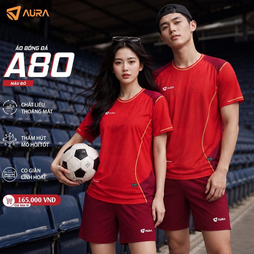 Quần Áo Bóng Đá AURA - A80 Người Lớn - Đỏ