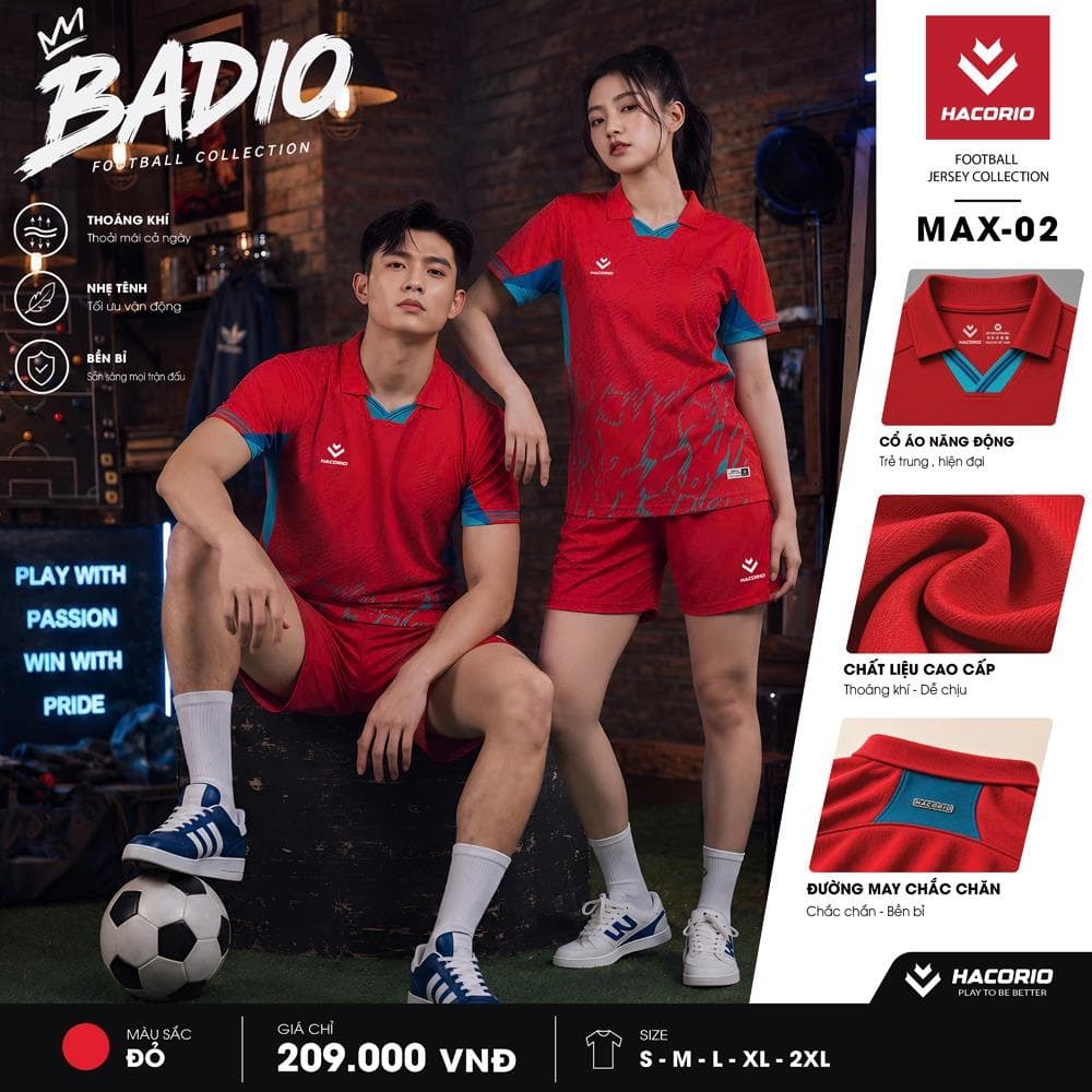 Quần Áo Bóng Đá HACORIO - BADIO (MAX-02) - Đỏ