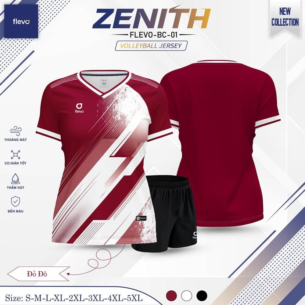 Quần Áo Bóng Chuyền ZENITH Nữ (FLEVO-BC-01) - Đỏ Đô