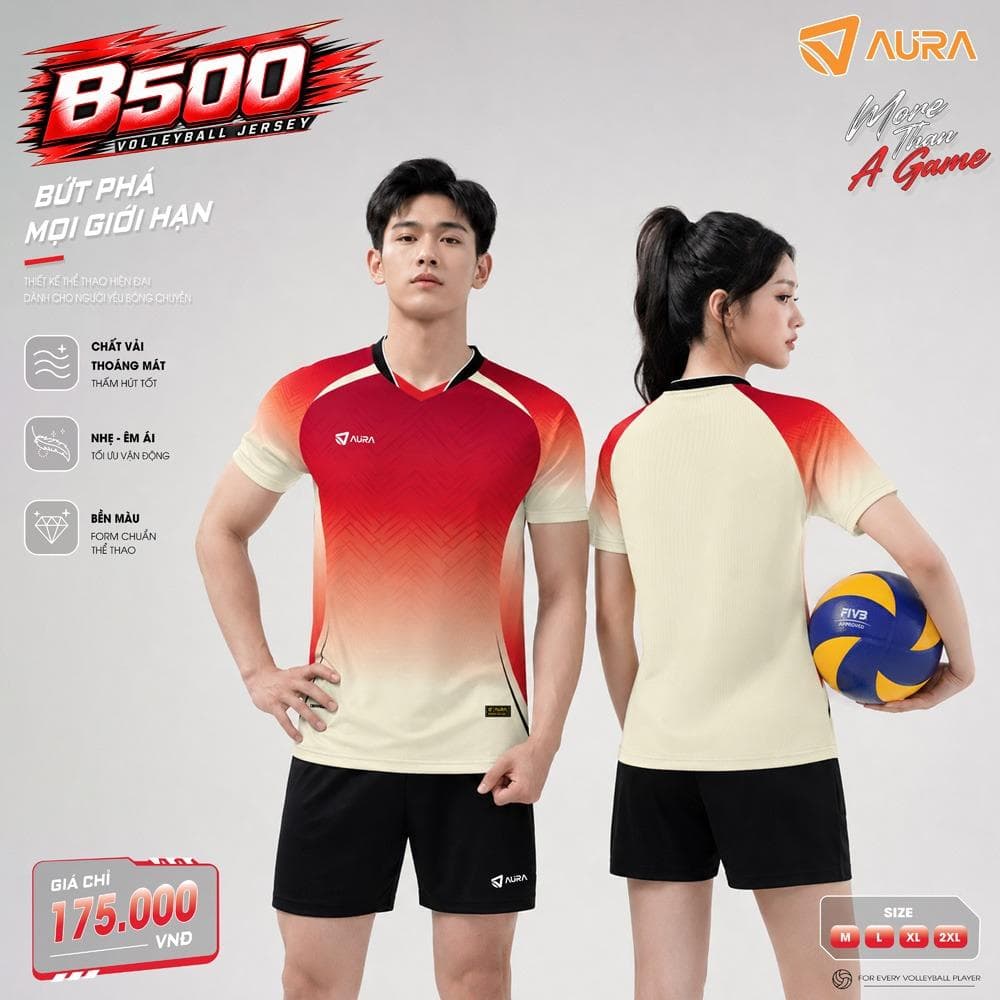 Quần Áo Bóng Chuyền AURA - B500 - NAM (AURA-B500) - Đỏ