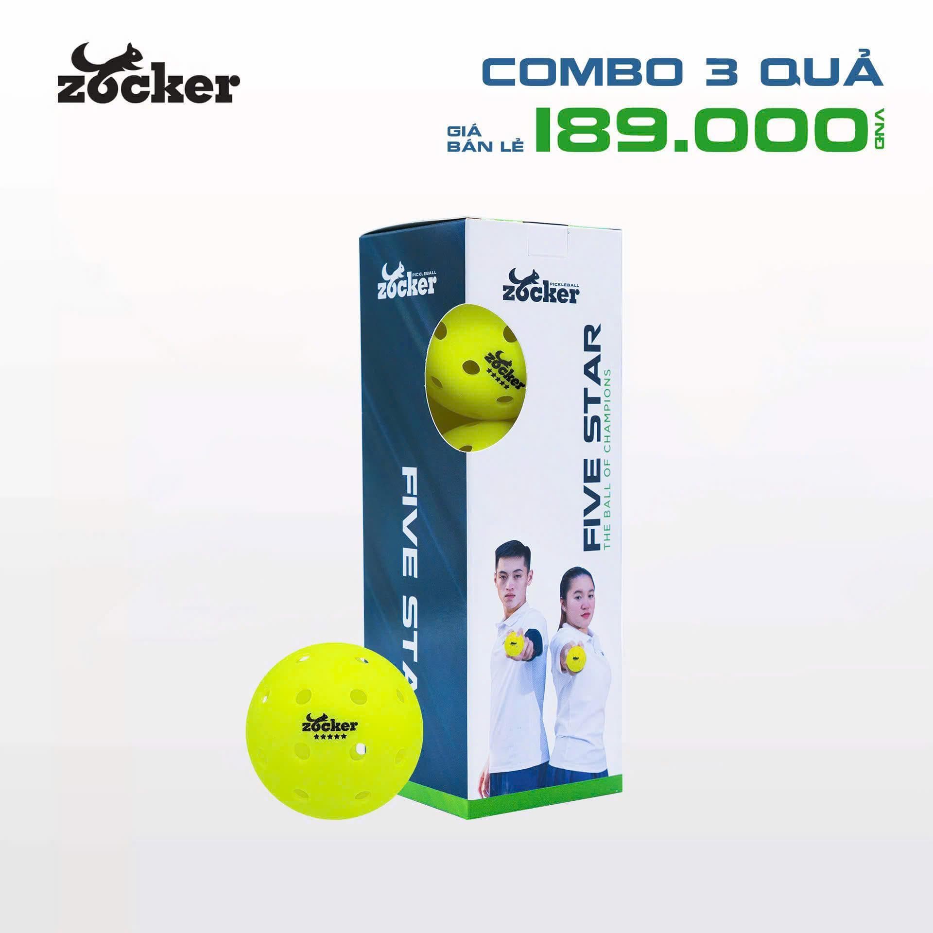 Bóng thi đấu Pickleball Zocker Five Star (Hộp 3 quả) - Xanh