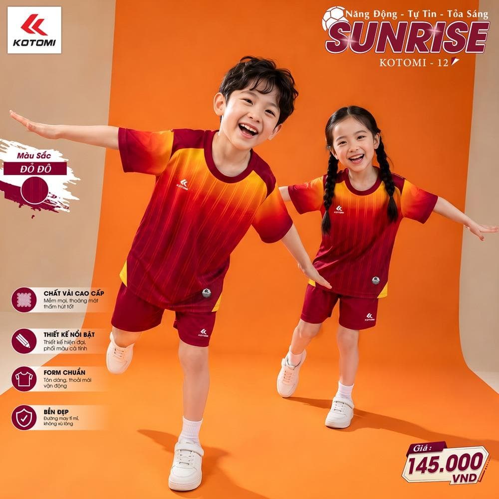 Quần Áo Bóng Đá KOTOMI - SUNRISE Trẻ Em (KTM-12) - Đỏ Đô