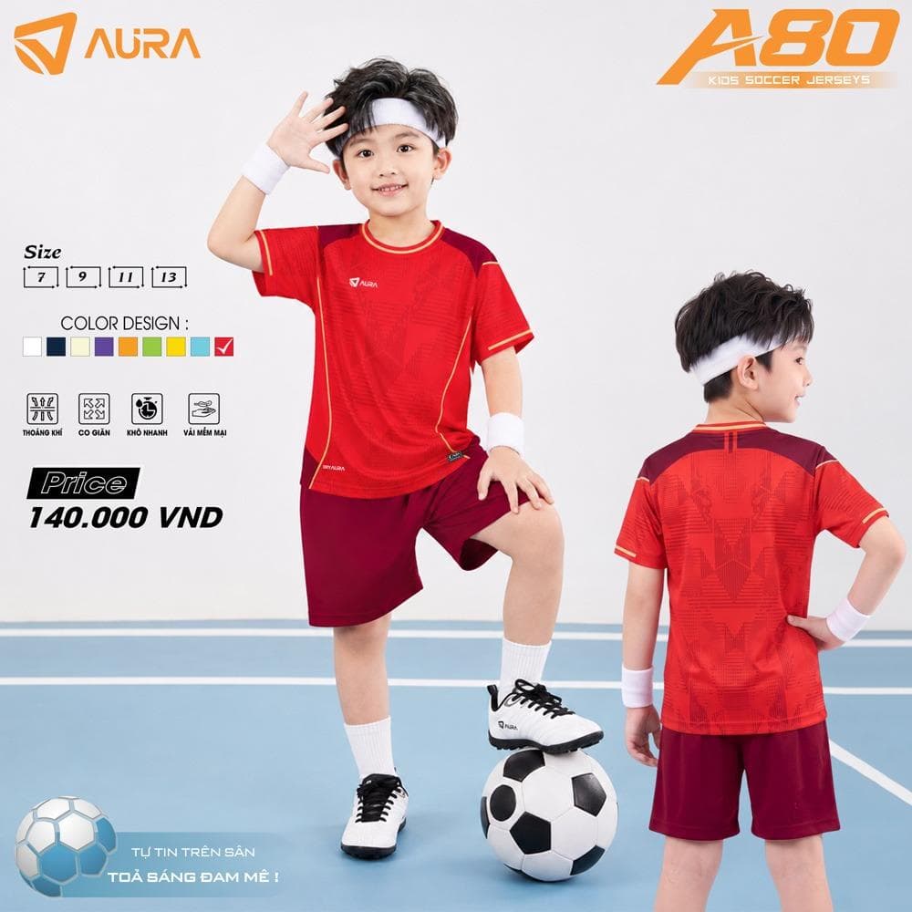 Quần Áo Bóng Đá AURA - A80 Trẻ Em - Đỏ
