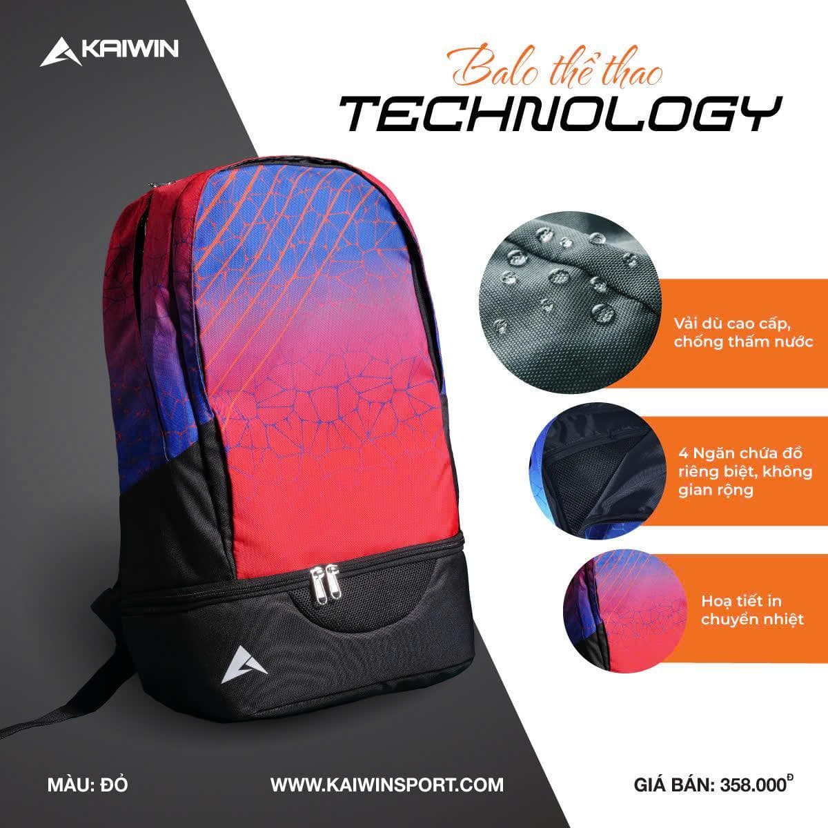 Balo Kaiwin Technology - 48x35x14cm - Màu Đỏ