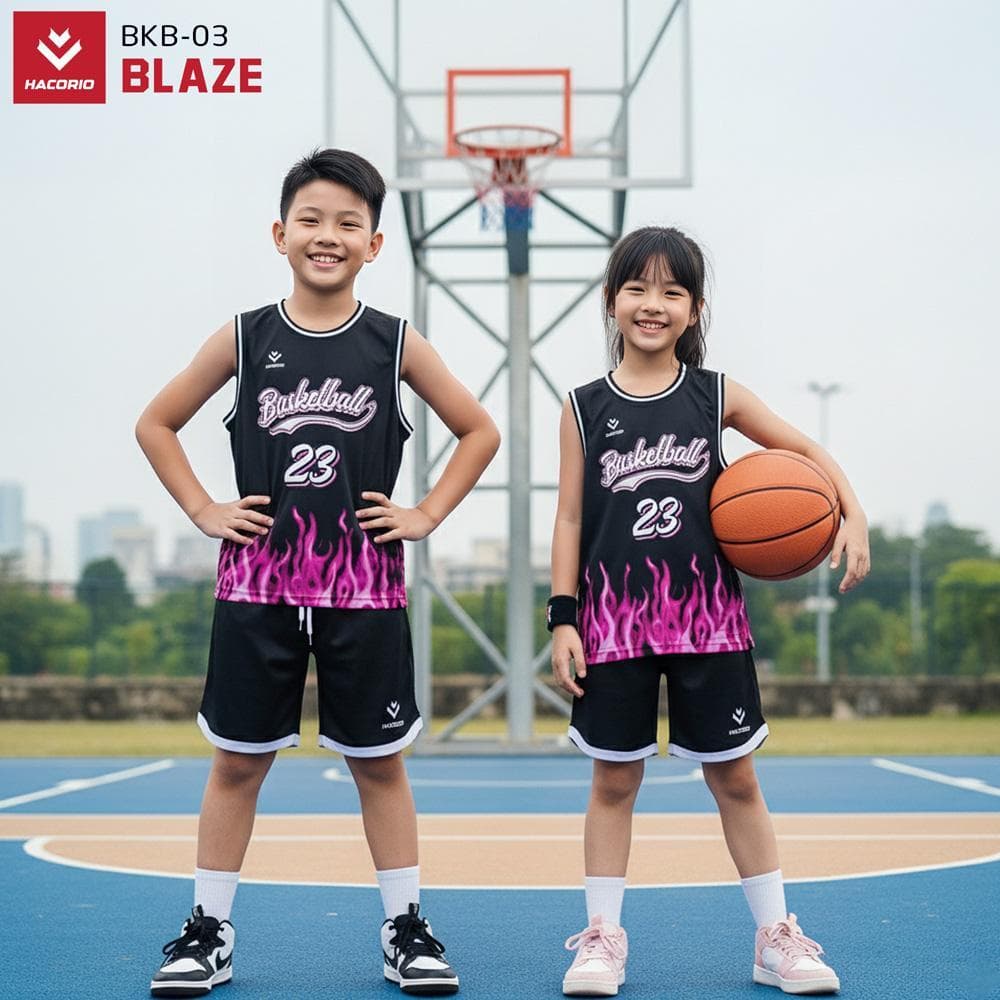 Quần Áo Bóng Rổ Trẻ Em HACORIO - BLAZE (BKB - 03) - Đen Hồng